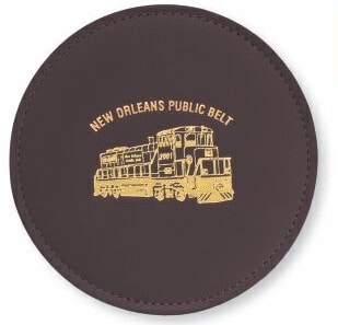 Custom Top Grain Leather Round Coaster w/ Stitching & Vinyl Base (Domestic)