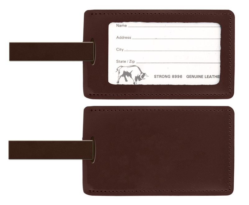Custom Top Grain Leather Luggage Tag w/Open ID Window (Domestic) - 3