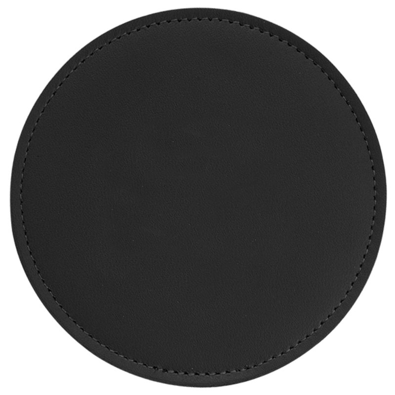 Custom Top Grain Leather Round Coaster w/ Stitching & Vinyl Base (Domestic) - 1