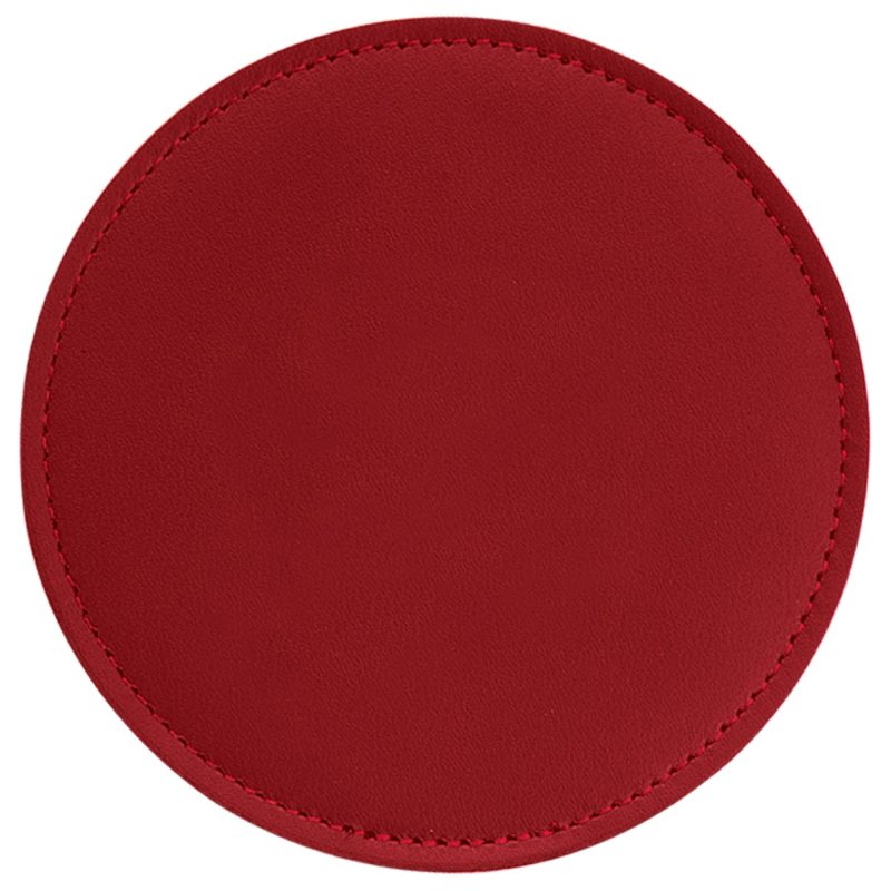 Custom Top Grain Leather Round Coaster w/ Stitching & Vinyl Base (Domestic) - 6
